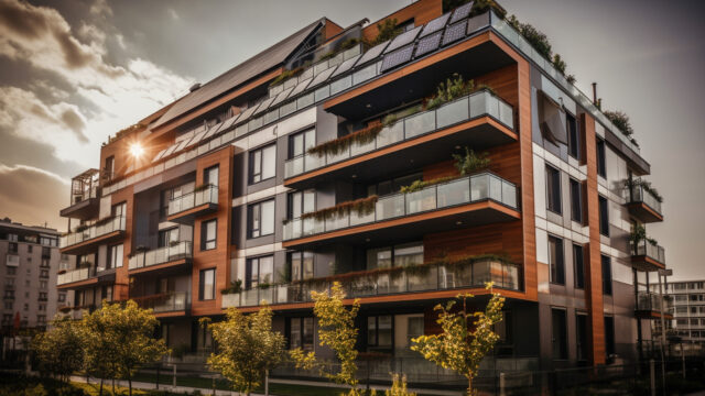 Modern luxury apartments reflect futuristic urban growth generated by AI