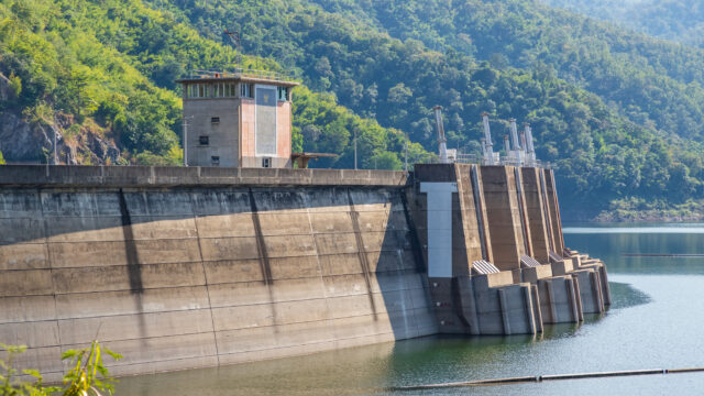 Tak, Thailand – December 24, 2018: Bhumibol Dam with hydroelectr